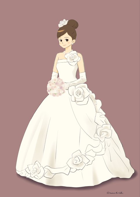 波のドレスをきて美しく/原画イラスト　メンダコ タグに便乗こんなドレスでした #みんなのウェディングドレス見せて