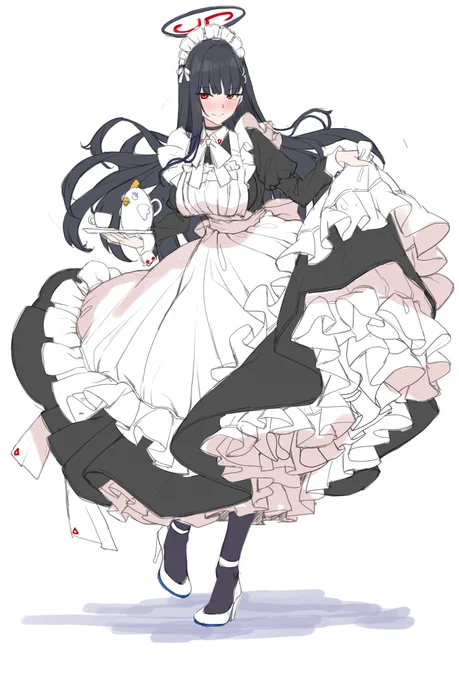 昨晚ちょっと描いて、今朝起きて色を塗った会長リオを描きたい--->ドレスもいいな--->ふわふわのフリルを描きたい--->メイド服を描けばいい--->大量のフリルを描いて最高(イマココもうらくがきを描いてはいけない、依頼が描き終わらない 