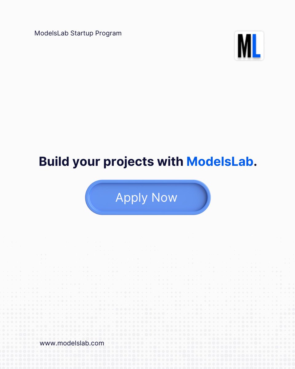 ModelsLabAI's tweet image. 🚀 Introducing ModelsLab Startup Program.
Don’t miss this chance to accelerate your startup's journey with ModelsLab.
🪧 Apply Here: tally.so/r/n9Dd4Q
🪑 Spots are limited, so apply today! Let's build together.
#ModelsLab #AISuite #GenAI #Startup #Accelerator