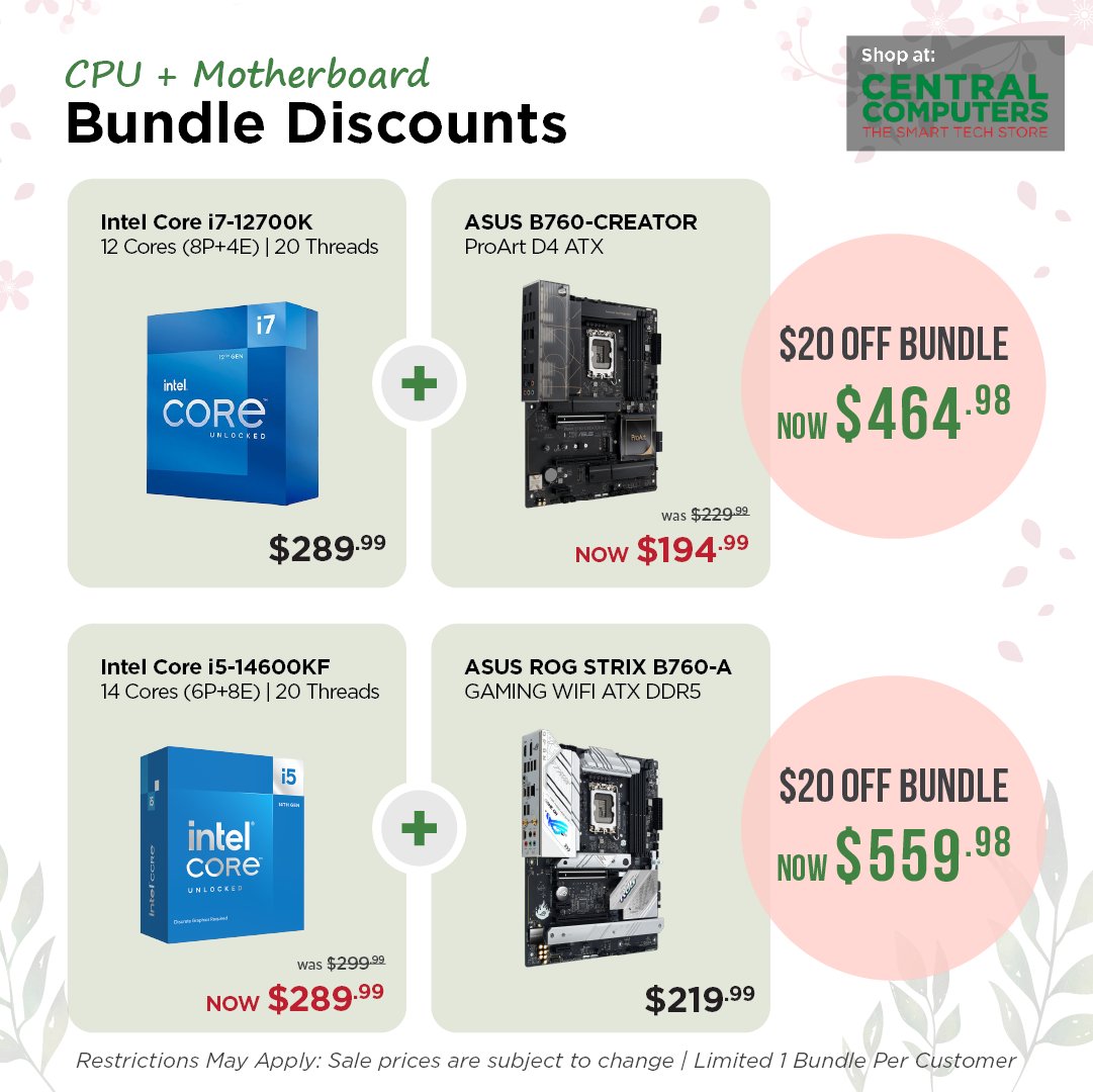 centralcomputer's tweet image. Grab our exclusive CPU+MB bundle deals and save up to $300! 💻✨ Upgrade now and experience unmatched performance for less. 

Don't miss out, your dream build awaits!
ow.ly/C2f350QN0x0

#pcbuild #pcsales #pcgamer #cpu