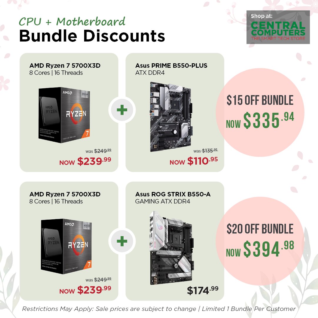 centralcomputer's tweet image. Grab our exclusive CPU+MB bundle deals and save up to $300! 💻✨ Upgrade now and experience unmatched performance for less. 

Don't miss out, your dream build awaits!
ow.ly/C2f350QN0x0

#pcbuild #pcsales #pcgamer #cpu