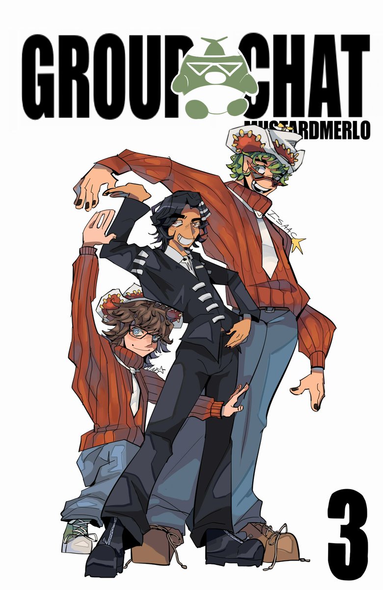 MerloMustard's tweet image. Havwn&apos;t done one of these for a while huh @isaac_why @LarrryCroft @Grunkkkk @TheGroupFart (ik in grunks shoulder its says Yumi ignore that thx) inspired by the 3d manga cover of Soul Eater! #thegroupchat