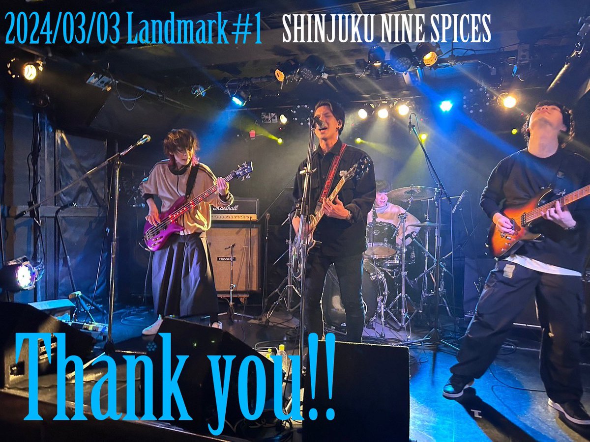 Thank you!!❤️‍🔥 2024/03/03 Landmark#1 SHINJUKU NINE SPICES -----セットリスト----- 1. Bring it on 2. Snowman kids 3. スターフィッシュ(ELLEGARDEN)cover 4. YOUTH 5. イグニス ----------------------- @Landmark_05