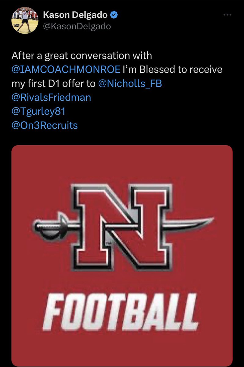 Congrats @KasonDelgado on the @Nicholls_FB offer!!! We get #offers & #results at Torigurley.com Sign Up Now!!!