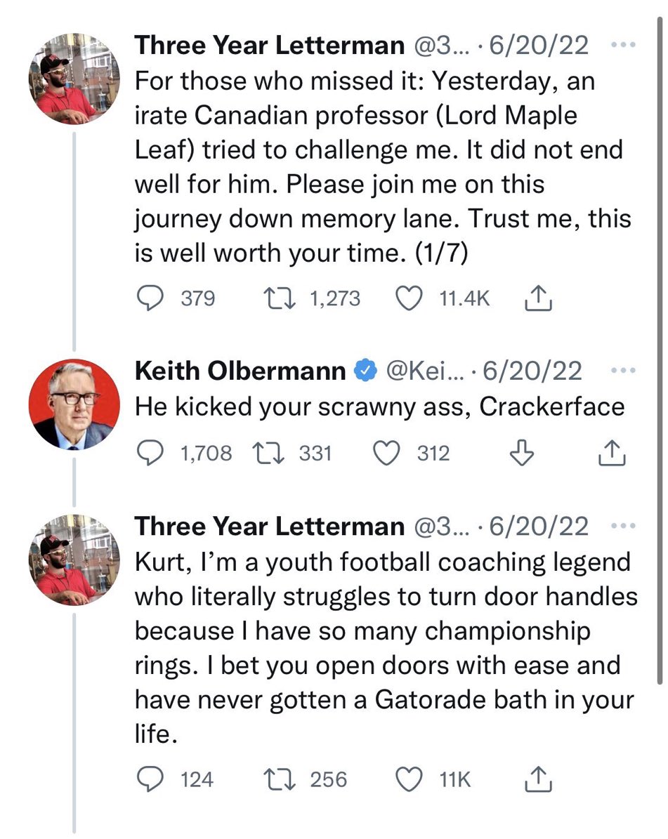 3YearLetterman's tweet image. This is what @elonmusk wants to take away from you - the time honored tradition of ratioing Kurt Olbermann
