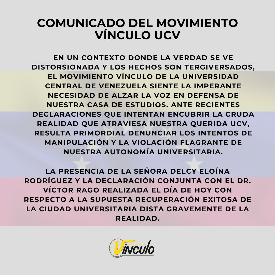 VinculoUCV's tweet photo. COMUNICADO 

La Autonomía debe respetarse y hacerse valer.  👇 https://t.co/oRQt3ghdBr