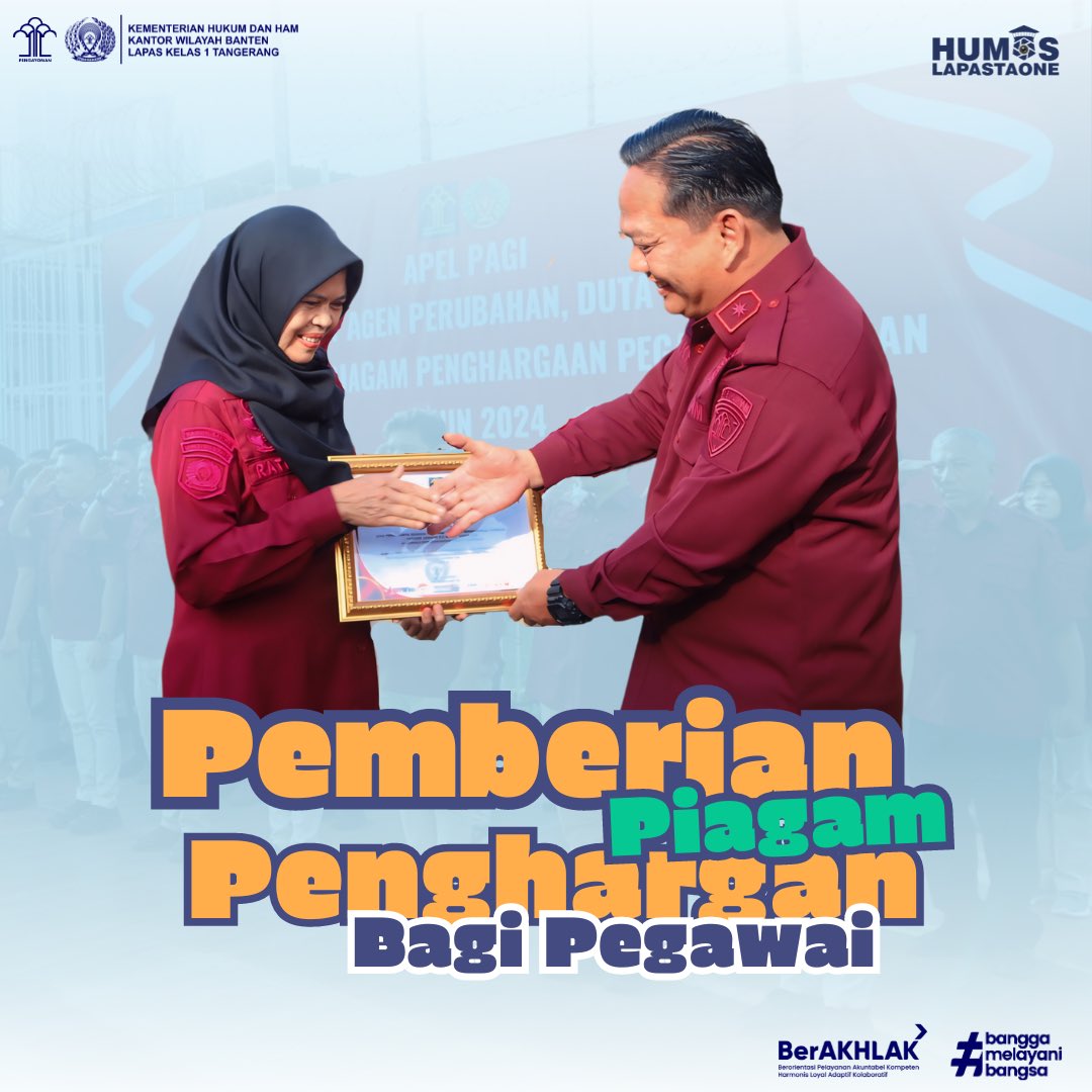 Lapastaone01's tweet photo. Hari ini Kamis (07/03) Lapas Kelas I Tangerang melaksanakan Apel pagi dan pemberian penghargaan pegawai teladan periode bulan Januari - Maret Tahun 2024 yang dimulai pada pukul 07.30 sampai dengan selesai. https://t.co/dvsJWHW5QW