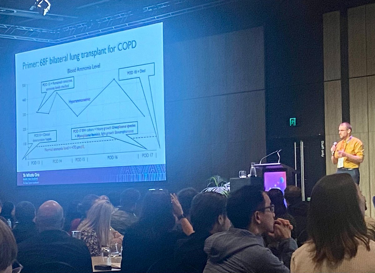 Dr Andrew Fox- Lewis, Clinical Microbiologist from Auckland @TeWhatuOra presenting his work describing M. hominis infections in solid organ transplant recipients at @ASIDANZ ASM 2024. #transplantID #IDTwitter #MedTwitter