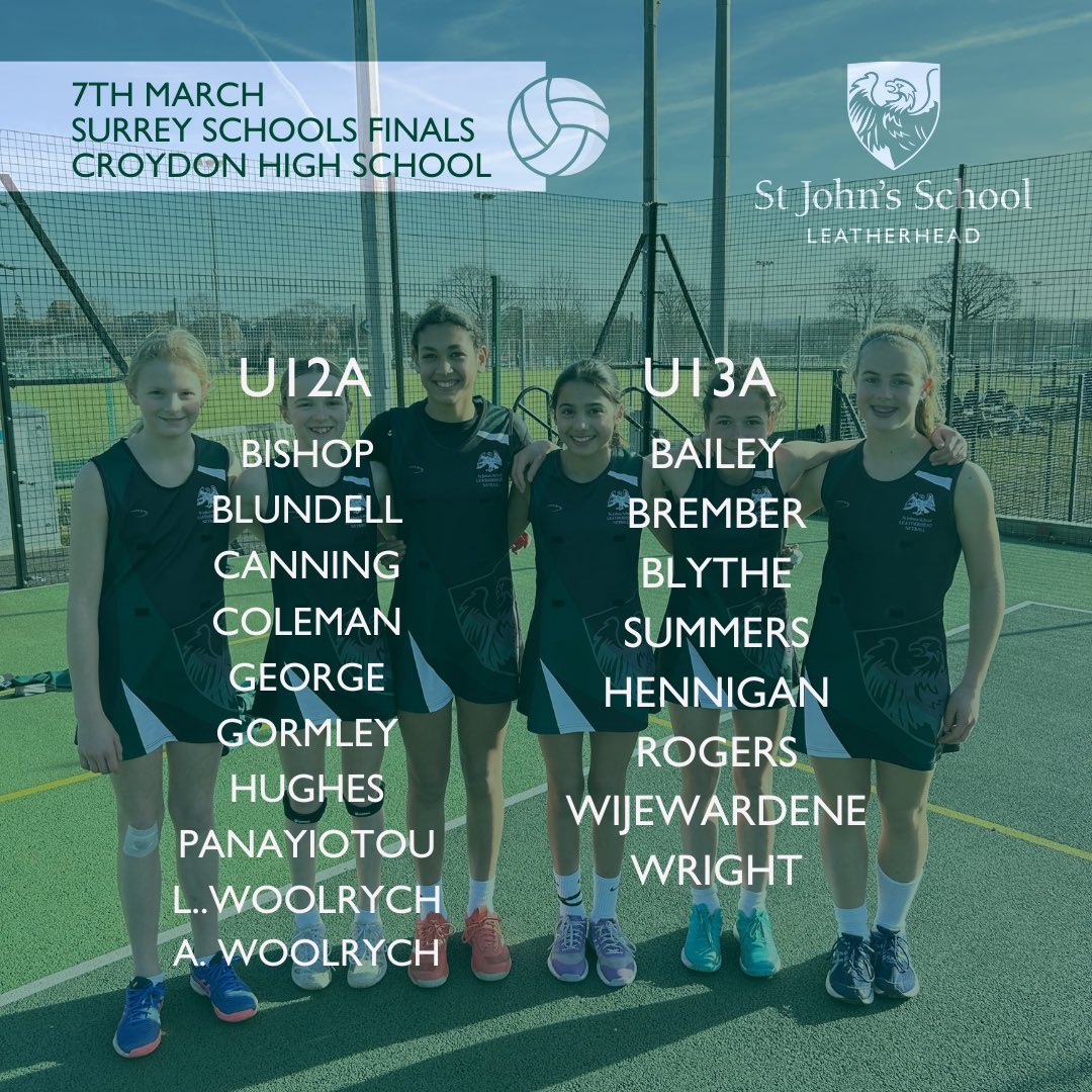stjohnsnetball7's tweet photo. Today our @STJLowerSchool head to Finals day of the Surrey Schools Tournament. 

💥Group Stages💥
U13’s: Emanuel, CLFS, St Cat’s, Alleyns, SWP’s 
U12’s: Epsom, Putney, Emanuel, St Cat’s, Caterham

Good luck to all involved! 🍀 https://t.co/6y0NnSAsvz