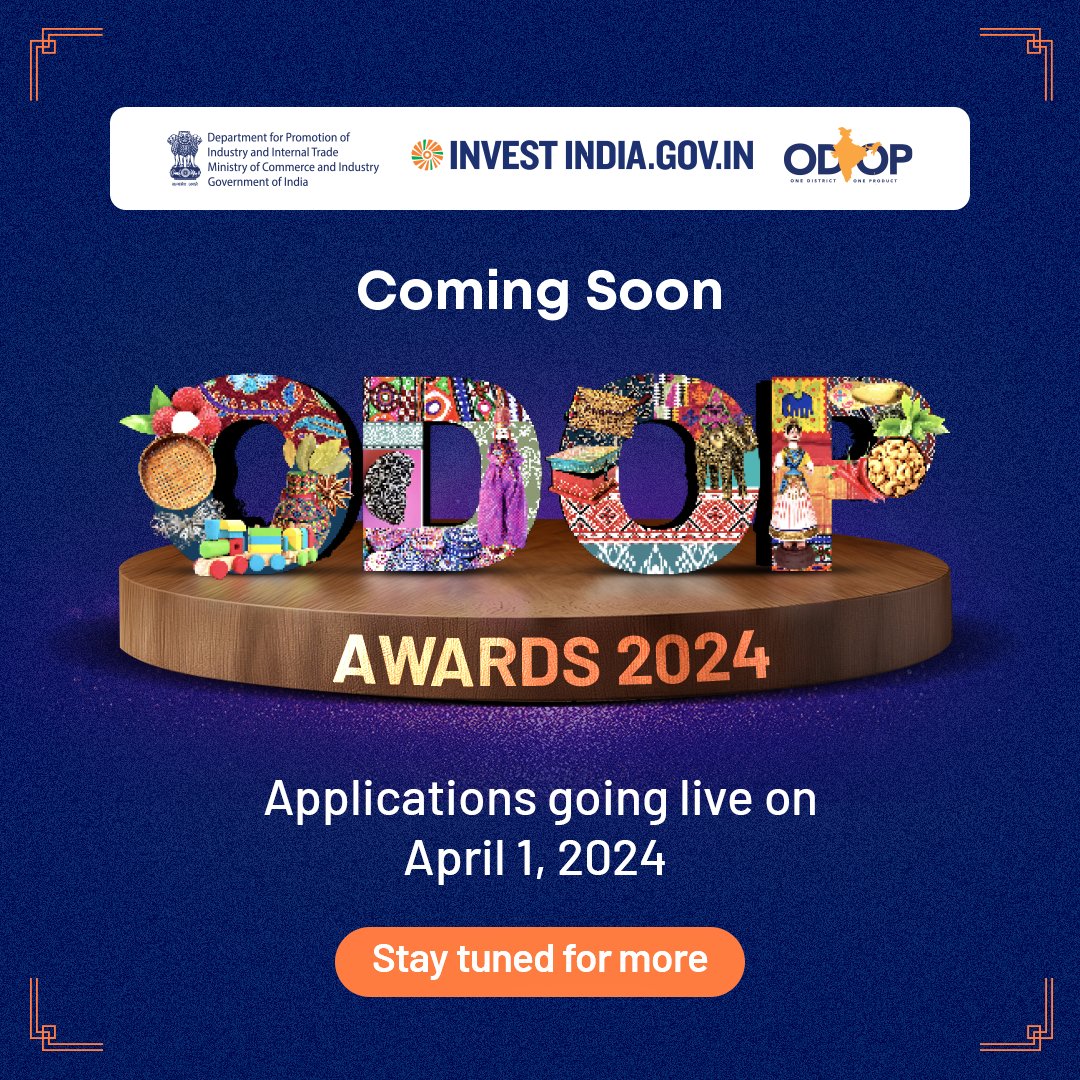 ODOP_IND's tweet photo. #ODOPAwards are back in 2024 - celebrating Indian heritage and recognising the efforts of all districts, states/UTs, and Indian Missions Abroad in promoting #ODOP products globally.

Click here to know more: https://t.co/tc1Pk2w3XC

#InvestInIndia #InvestIndia #OneDistrictOneProduct #MakeInIndia #ODOPAwards2024 #Entrepreneurship #Innovation @makeinindia