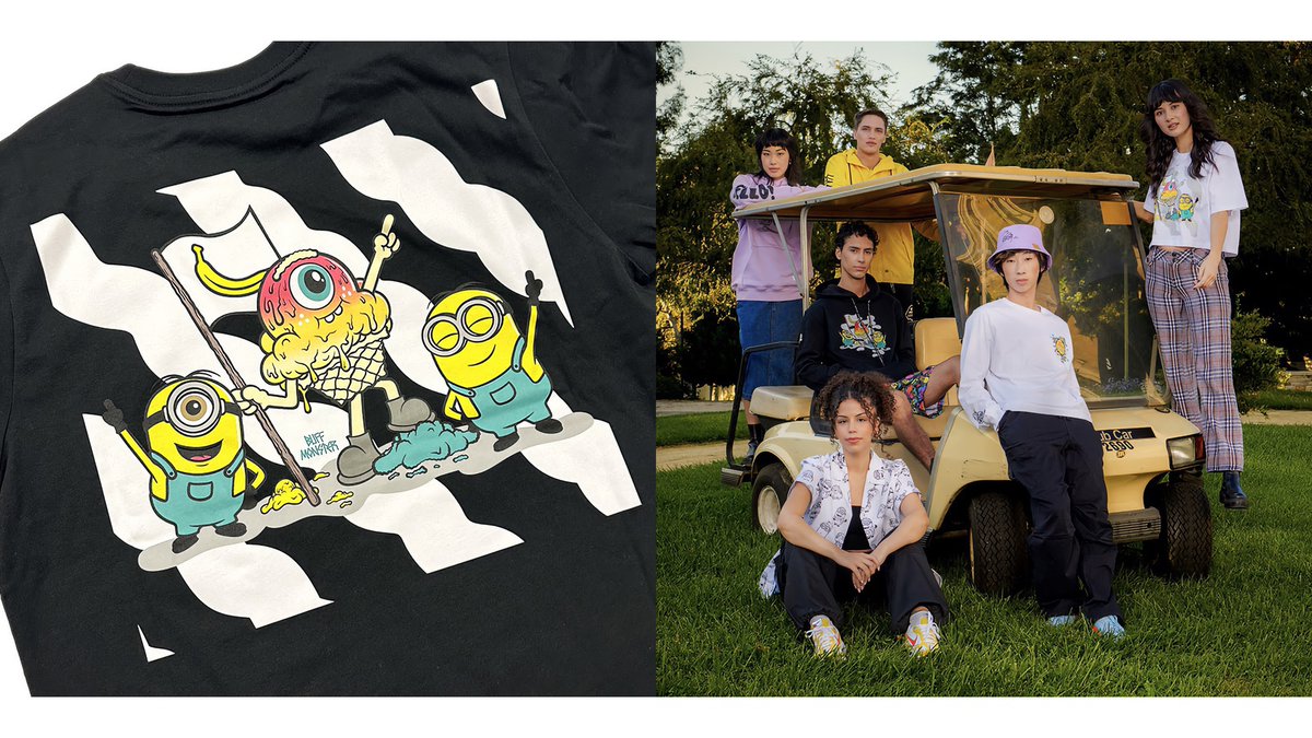 Which one of these is not like the other :) Buff Monster's signature ice cream characters join the iconic, mischievous Minions in  a new capsule collection.Launch event on Thursday at Universal Hollywood with Buff Monster. Shirts, hoodies, shorts &amp; more. vinylpulse.com/2024/03/minion…