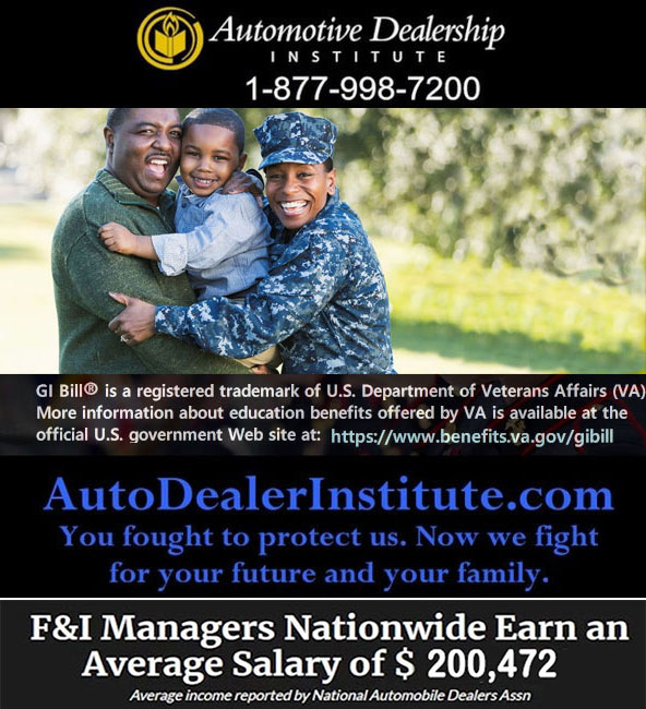 Proudly Welcoming US Veterans   autodealerinstitute.com/us-veterans youtu.be/ROA1O05ey4s Licensed and government approved. The only F&amp;I school to accept the Post-9/11 GI Bill®.   #fandi #training #jobplacement #finance #JobSeekers #veteransunite #Veterans #automobiles #dealerships