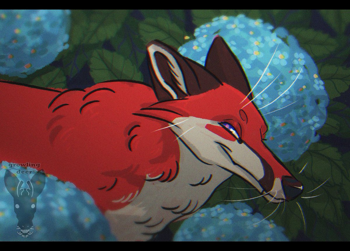 growlingdeer's tweet photo. quick doodle of my boi with some giant hydrangea pompoms https://t.co/WppIsnJIfJ