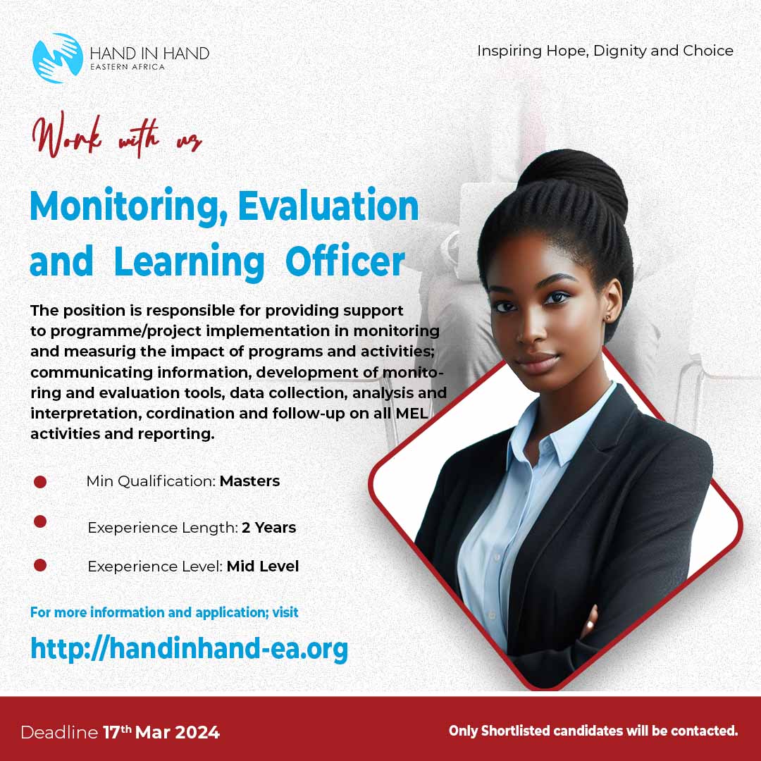 HandinHandEA's tweet photo. We are looking for a monitoring, evaluation, and learning officer to join our team. Qualified and interested candidates are urged to apply. 

For more information and application, visit: https://t.co/xO30mGjCKA

#EnterpriseRising 
#InspiringHopeDignityChoice https://t.co/Pcnx935Qh2