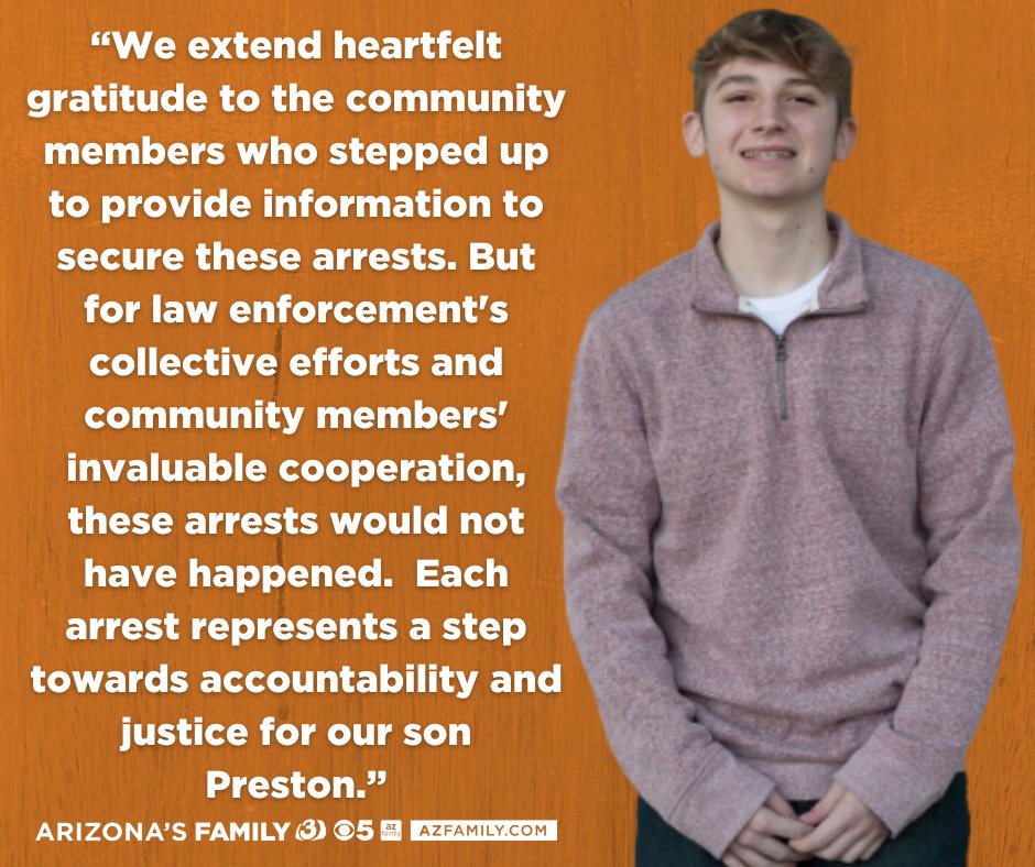 azfamily's tweet photo. The family of Preston Lord has released a statement following today's arrests of 4 suspects on murder &amp; kidnapping charges: https://t.co/00oGAi0LcS https://t.co/Hm2IjaDFpa