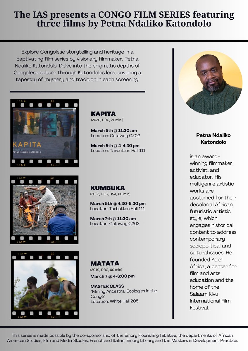Our Congo film series continues with Petna Ndaliko Katondolo's Matata and a master class with the director. Come join us at White Hall 205 at 4 pm 
#Congo  #Africanstudies #Africanfilm