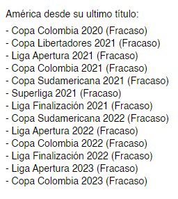 Máximo accionista <a href="/AmericadeCali/">América de Cali</a> : <a href="/tulioagomez/">Tulio A Gómez</a> prometió la 16, pero el “fanático” escarlata está “embobado” y NO captó que era el FRACASO 16 
HOY completo 15, tras eliminación de <a href="/Sudamericana/">CONMEBOL Sudamericana</a> además del desastre Liga II 2023, bajo la dirección técnica del incompetente de Lucas.