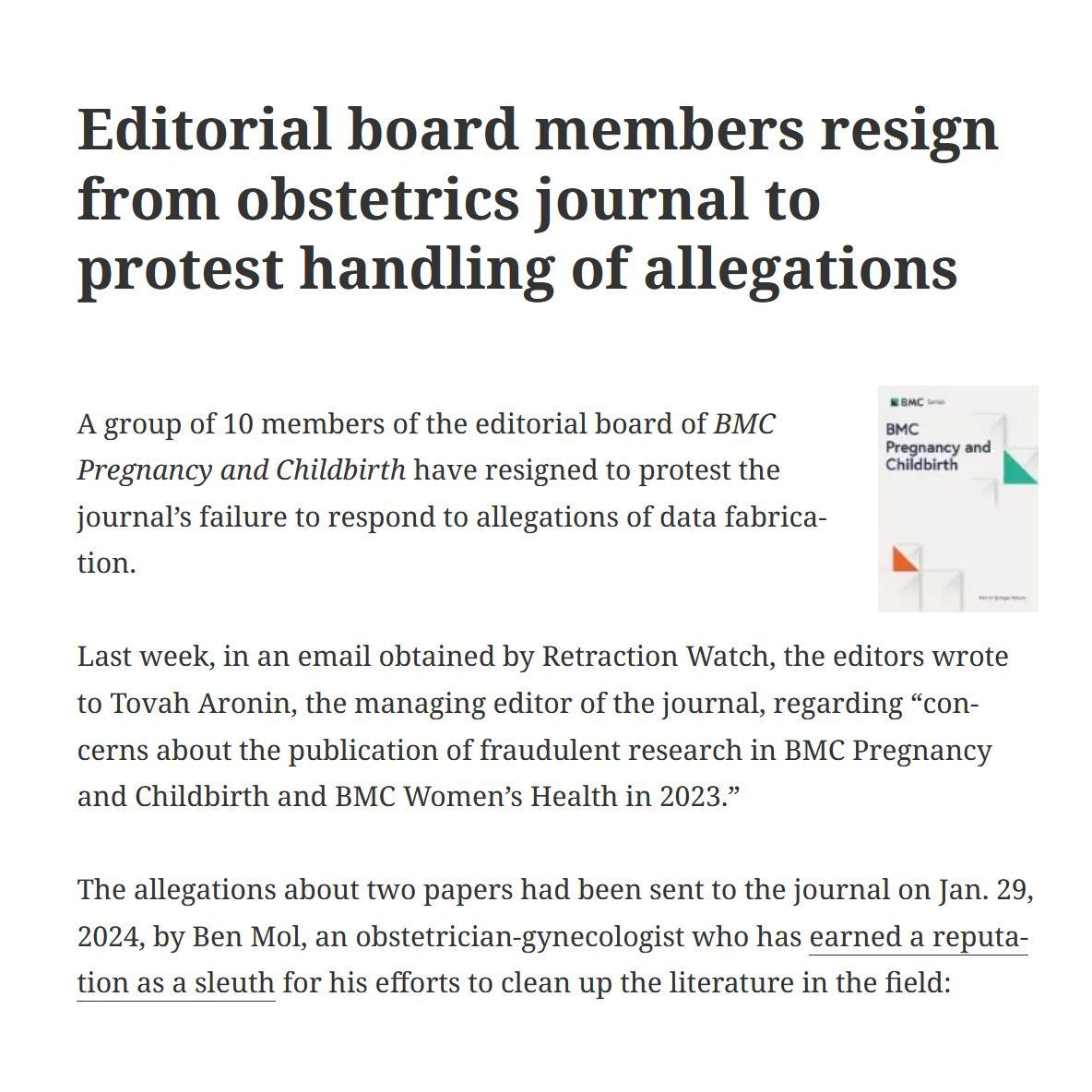 fake_journals's tweet photo. "Editorial board members resign from obstetrics journal to protest handling of allegations" | @RetractionWatch https://t.co/tNEcUJDmv3 https://t.co/TMl8cqYt25