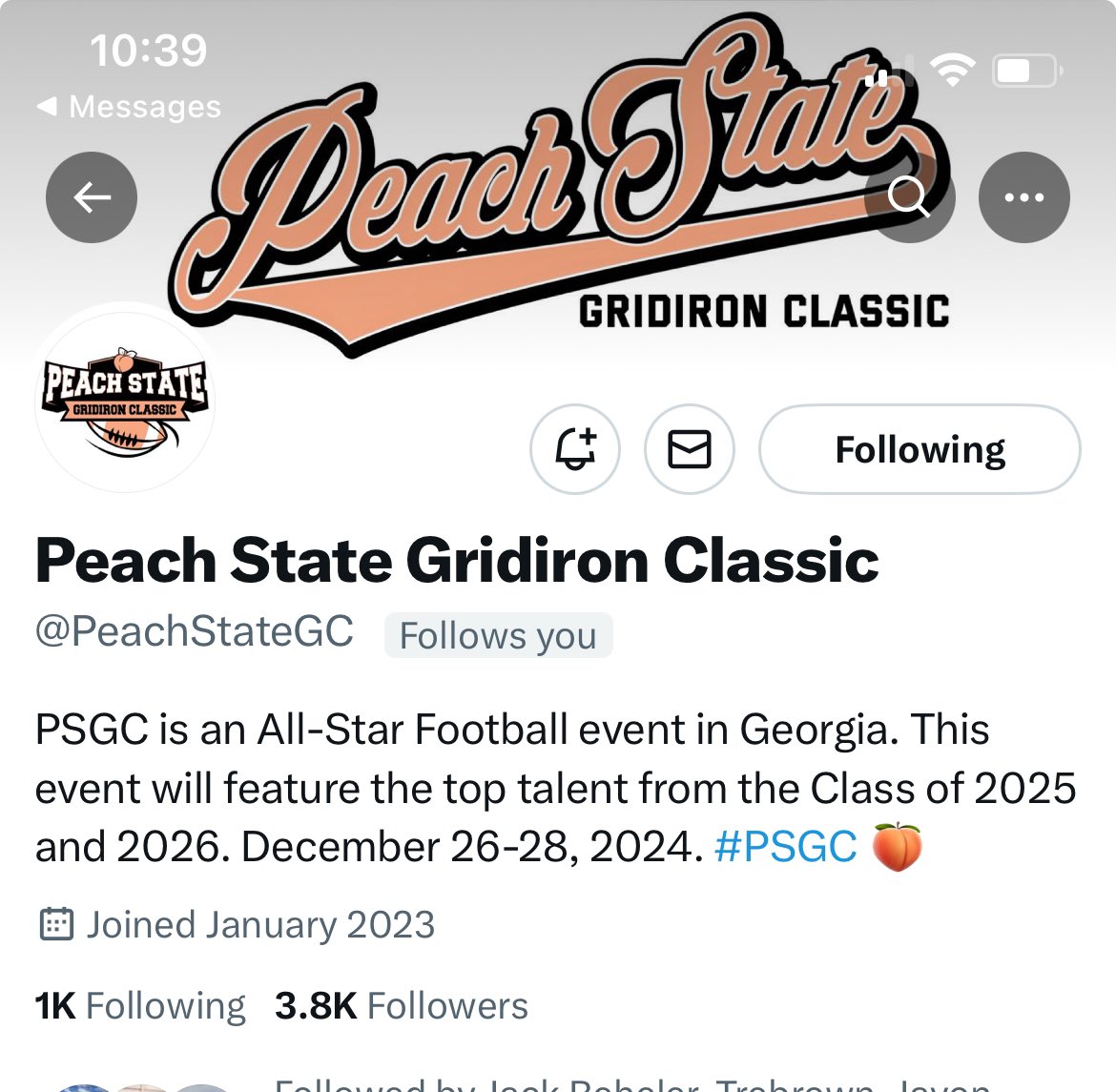 Coach Daniels (@coachdaniels06) on Twitter photo Yall go Follow @PeachStateGC Georgia’s new All-Star Football Event.
2️⃣0️⃣2️⃣5️⃣&2️⃣0️⃣2️⃣6️⃣ prospects yall on the ⏰
Invites will be sent out soon…
🍑🍑🍑🍑🍑🍑🍑🍑🍑🍑
Powered by: <a href="/NEGARecruits/">Northeast Georgia Recruits</a> <a href="/BEAUSA_org/">Bettering Everyone Around BEA</a> <a href="/RecruitNE_GA/">RecruitNE_GA</a> and <a href="/_prideathletics/">Pride Athletics</a>
👨💻<a href="/WillMorrison18/">Will Morrison</a> Yall go Follow @PeachStateGC Georgia’s new All-Star Football Event.
2️⃣0️⃣2️⃣5️⃣&2️⃣0️⃣2️⃣6️⃣ prospects yall on the ⏰
Invites will be sent out soon…
🍑🍑🍑🍑🍑🍑🍑🍑🍑🍑
Powered by: <a href="/NEGARecruits/">Northeast Georgia Recruits</a> <a href="/BEAUSA_org/">Bettering Everyone Around BEA</a> <a href="/RecruitNE_GA/">RecruitNE_GA</a> and <a href="/_prideathletics/">Pride Athletics</a>
👨💻<a href="/WillMorrison18/">Will Morrison</a>
