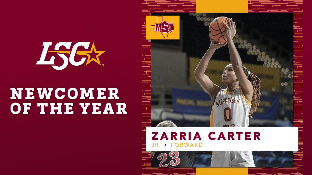 Midwestern State's Zarria Carter is the Lone Star Conference Women's Basketball Newcomer of the Year. 🏀🤩 🔗 bit.ly/3wLtESQ #LSCwbb | #D2wbb