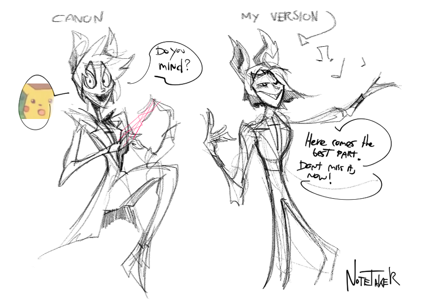 That1notedraws's tweet photo. In which Alastor gets to cut loose a little while still being a creep.

#Alastor #alastorhazbinhotel #AlastorFanart #HazbinHotelAlastor #HazbinHotelFanart #hazbinhotel #sketches https://t.co/5HGbYsgGvE