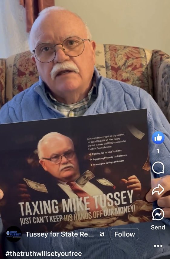 🚨 Beware Fairfield County voters! Taxin Mike Tussey is on the prowl for your hard-earned dollars. 

Taxin Tussey has fought for higher property taxes, for higher income taxes, and AGAINST your 2A rights. 

Say NO to this political opportunist. 

Say NO to Taxin’ Mike Tussey! 👎