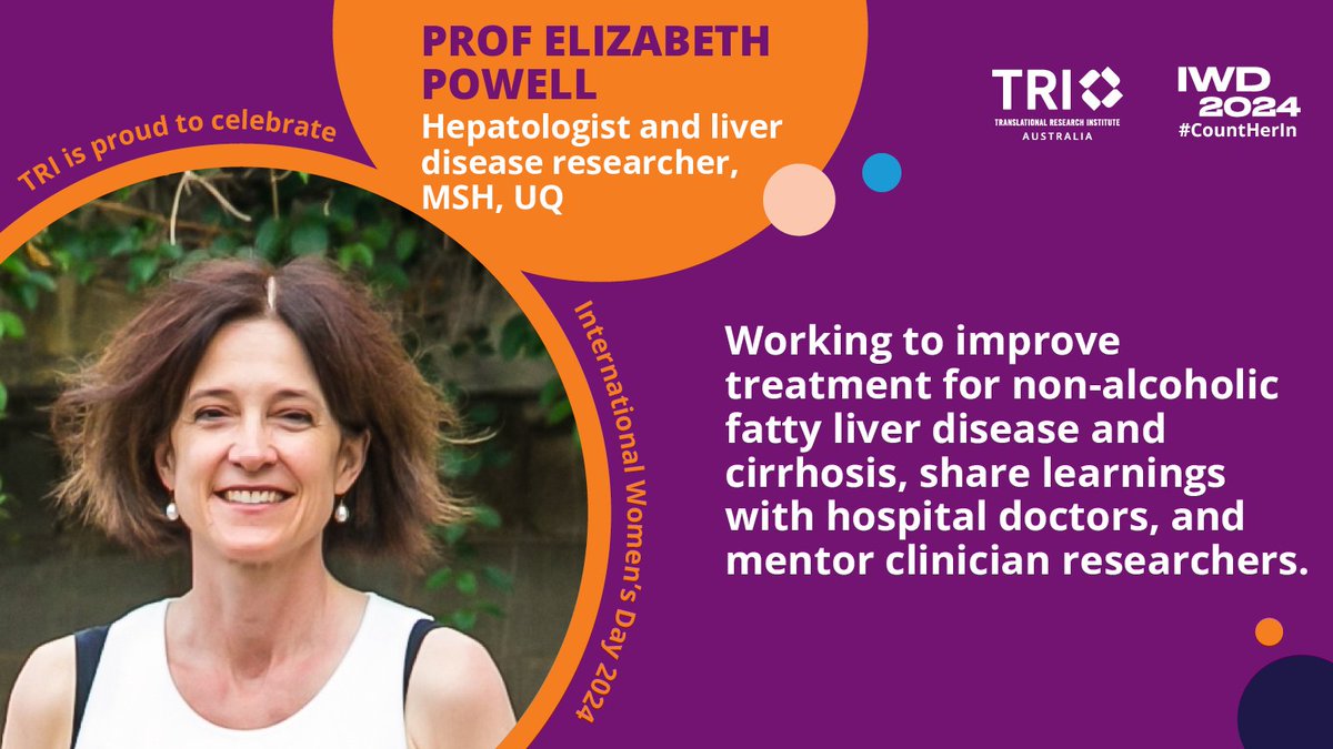 In celebration of International Women’s Day we recognise the many women researchers based at TRI. Prof Elizabeth Powell, clinician researcher, juggles patient care at Princess Alexandra Hospital, liver disease research at @UQ_News, and mentors at @QIMRB_Institute #WomenInScience