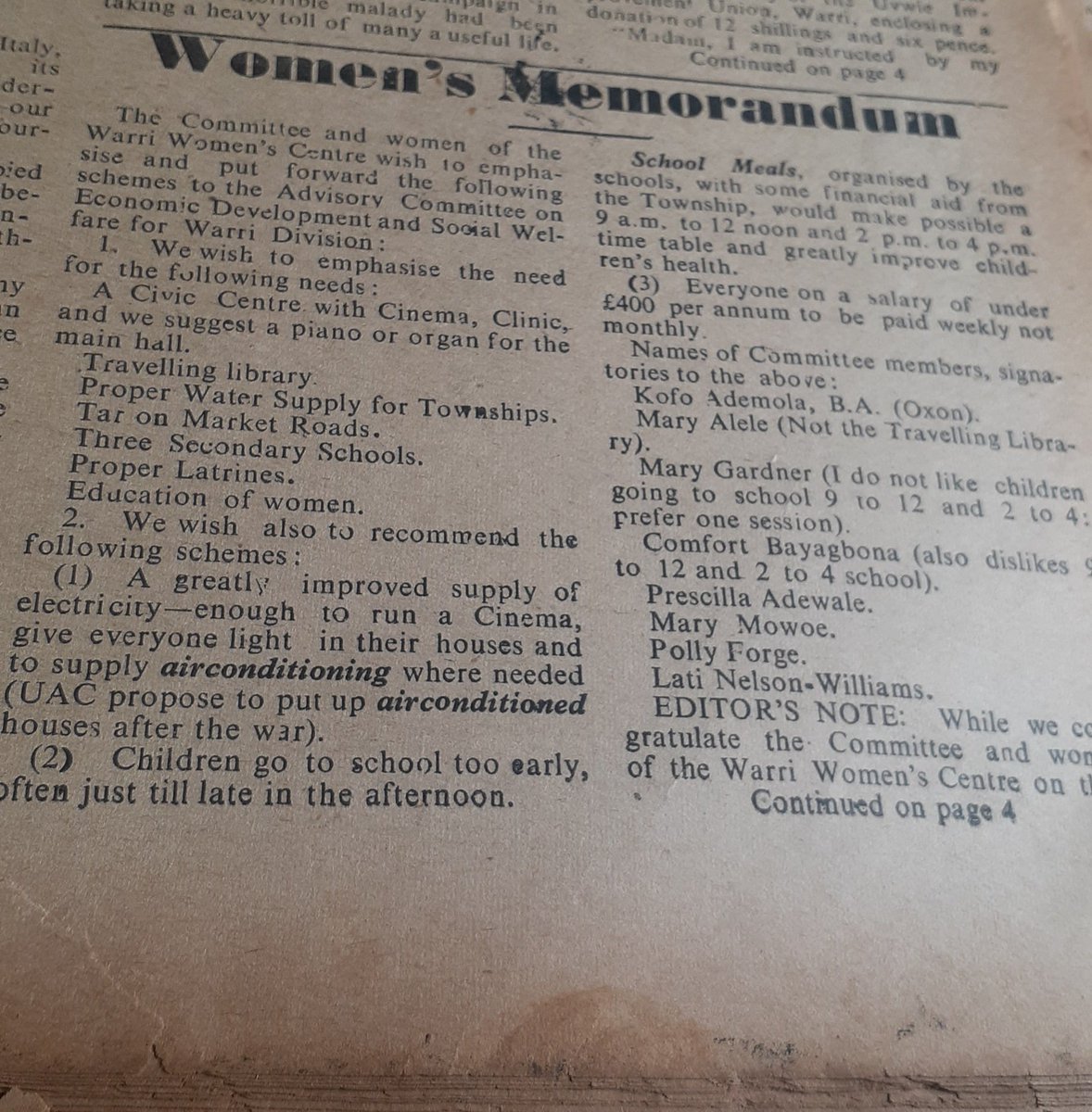 In 1943,a group of  women  in Warri, S. Nigeria, wrote a memo to the colonial admin with a list of demands. The Warri Women's Centre, included the Oxford graduate, Kofo Ademola. Their story has been retrieved from the archive at Enugu #WomensHistoryMonth
