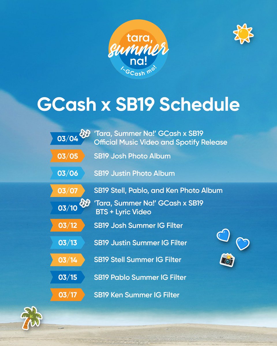 gcashofficial's tweet photo. Hey, A’TIN! 💙 Ready ka na ba for the summer moments we’ll remember until forever?

Save these dates and stay updated for more SB19 ganaps with GCash! 🌴🌊☀️

#GCashSummerNa #SB19forGCash
#KayaMo #iGCashMo https://t.co/eIHxXtLGZ4