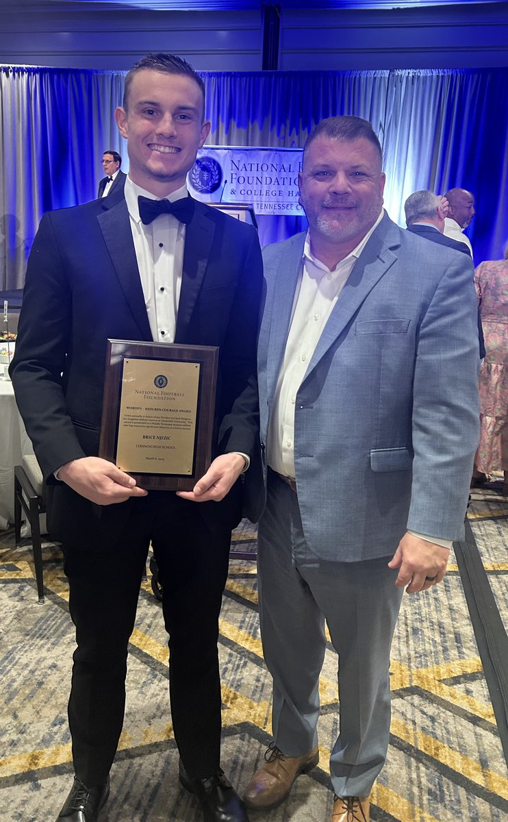 So proud of Brice Njezic. He was the @BDPFootball Representative at the NFF Banquet of Middle TN. He was our Scholar Athlete, and the Courage Award Winner. Brice is a top notch student/athlete, and person. He is a three sport standout and a 4.0 student! #BDP