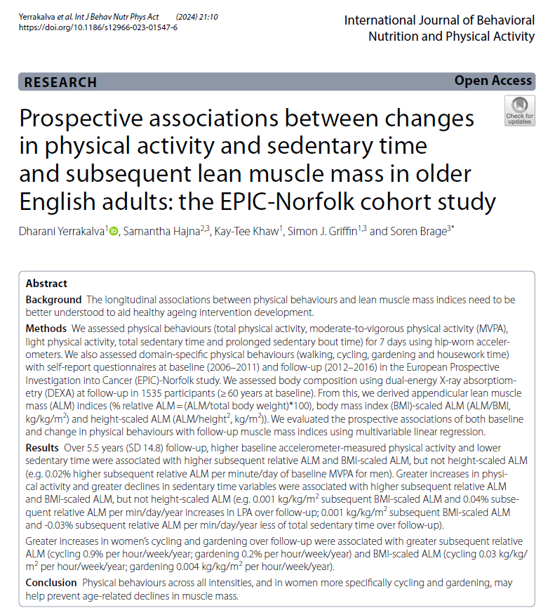Want to maintain muscle? Move more AND sit less. In older adults (aged 68.7 years) followed over 5.5 years: Every 10 min of daily moderate-vigorous physical activity increased (appendicular) lean mass by 0.5-0.8% per year. Each 1 hour reduction in daily sedentary time…