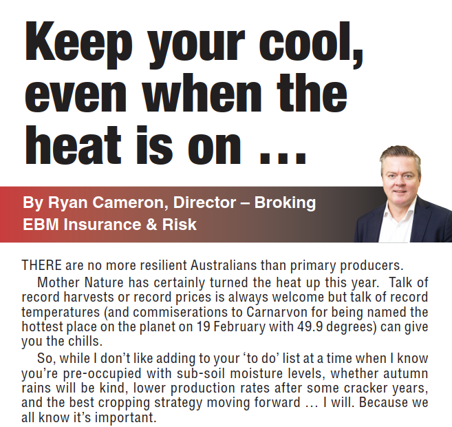 In this month’s <a href="/farmweekly/">Farm Weekly</a> column, <a href="/Ryancameron1974/">Ryan Cameron</a> reminds us that it’s time to review our insurance program and provides some tips to think about before meeting with your insurance broker. 

To find out more read page 35.