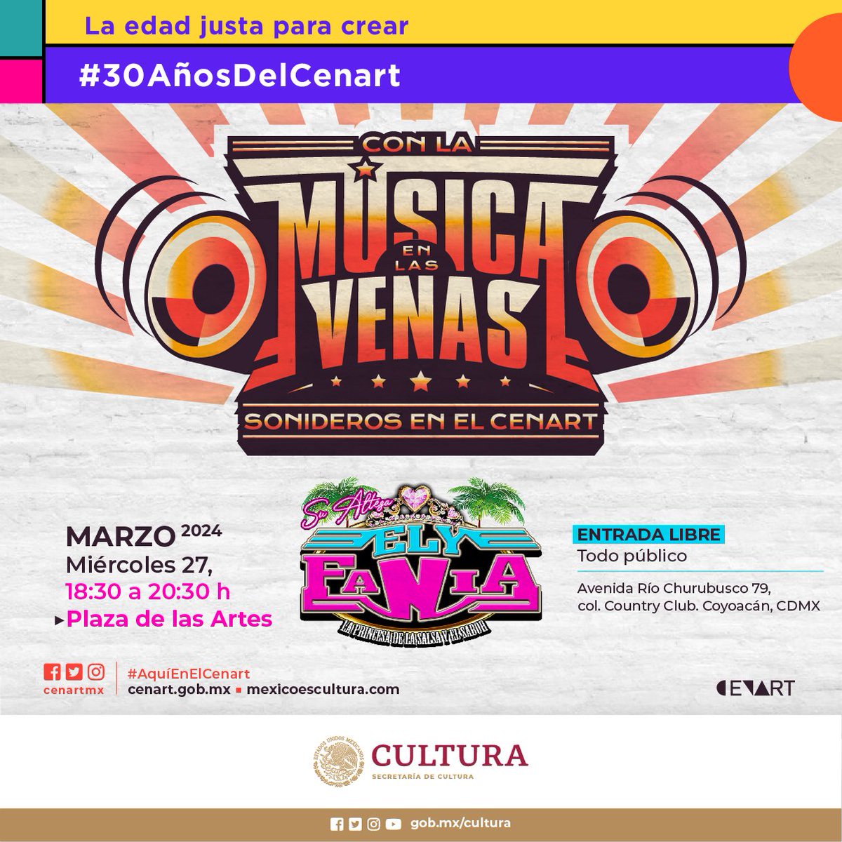 cenartmx's tweet image. #30AñosDelCenart 🟣🟠🟢
Pa' los nenes y pa' las nenas llega Con la música en las venas. Vamos a bailar con los sonideros en el Cenart 🕺🎶💃