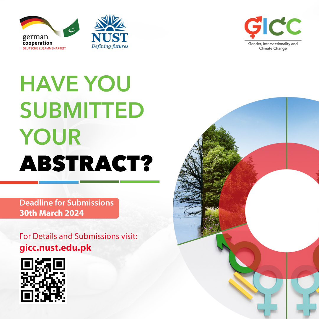 Don't miss out on the opportunity to showcase your research at GICC Conference 2024! Seize the opportunity to present your research on a global platform &amp;be a part of insightful discussions in your field. #GenderInClimate #GICC #NUST

For submissions visit gicc.nust.edu.pk