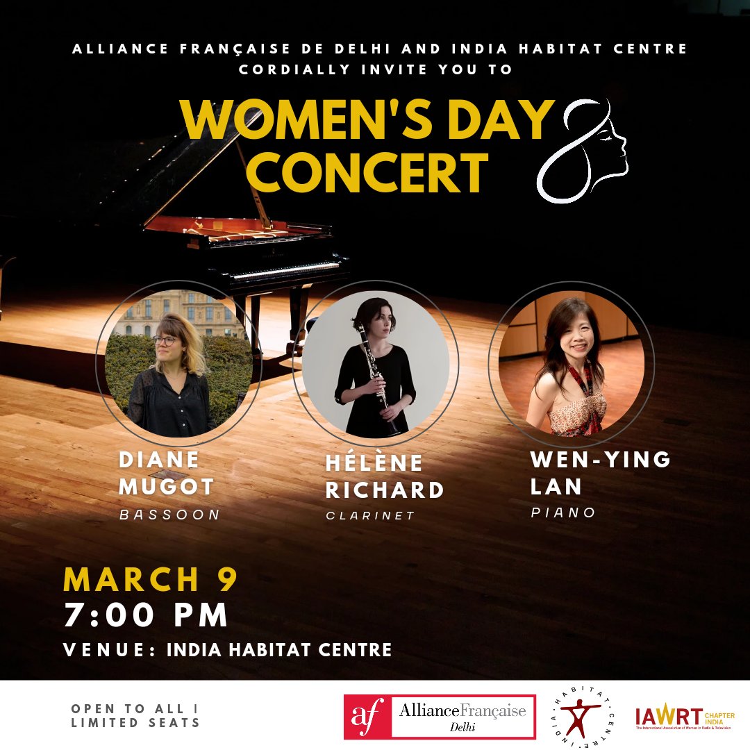 🎶💫Don't miss this special concert just after International Women’s Day, to celebrate equality and equity. 🗓️March 9th ⏰7:00 pm 📍India Habitat Centre Free Entry | Open to all Don't miss out! 🎟️✨ #womensday #MusicConcert #AFDelhi