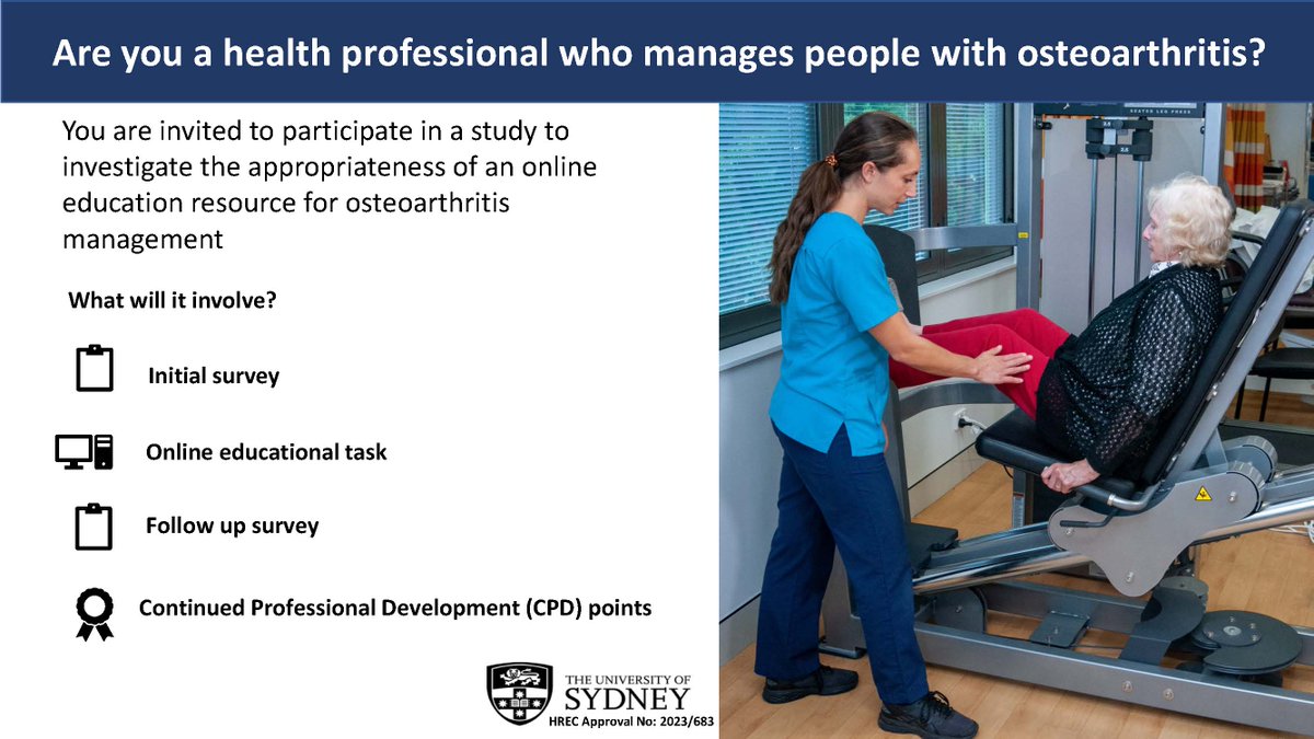 Osteoarthritis Clinical Research Group (@oaclinicalres) on Twitter photo Are you a health professional who would like to learn more about the management of #osteoarthritis? 🙋♀️🙋♂️
Follow this link to find out and register! 
🔗 tinyurl.com/2p9k8yh8 Are you a health professional who would like to learn more about the management of #osteoarthritis? 🙋♀️🙋♂️
Follow this link to find out and register! 
🔗 tinyurl.com/2p9k8yh8