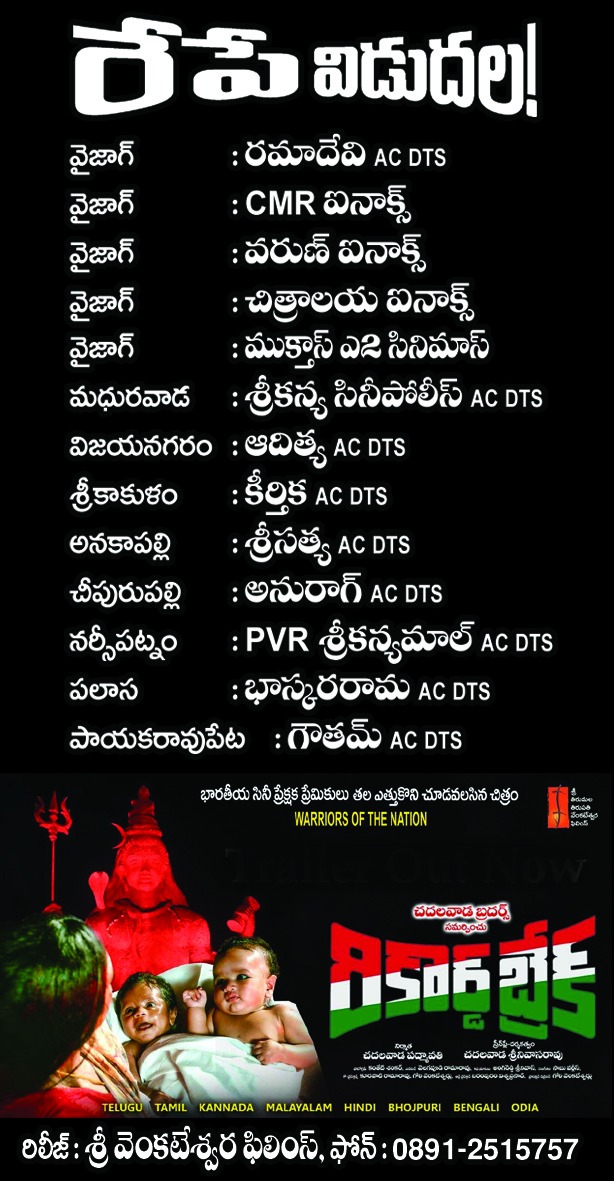 TMSRUpdates's tweet photo. #TMSRUpdates

#RecordBreak In Cinema's From Tomorrow💥

TS &amp; AP Theaters Chart

#ChadalavadaSrinivasaRao #ChadalavadaPadmavati  @sttvfilms #ChadalavadaBrothers #Niharkappor #SathyaKrishnan #AgireddySrinivas #SabuVargess #VelagapudiRamaRao @vrmadhu9 @shreyasgroup #RecordBreakMovie https://t.co/zsHSMwGBaW