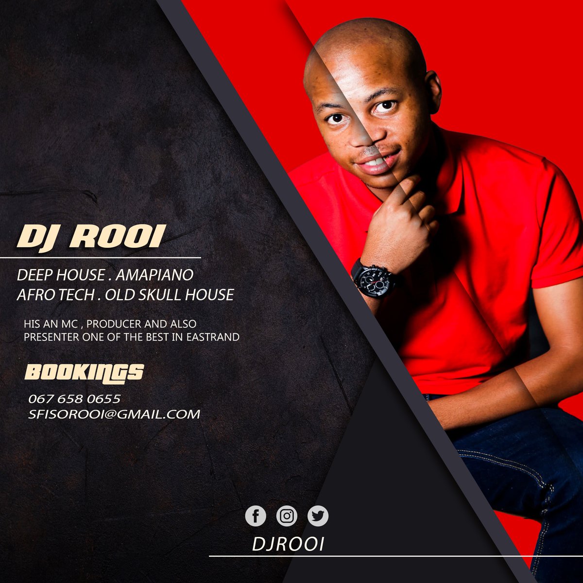 SfisoRooi's tweet photo. #ROOI #mawhoo #SkeemSaam
BOOKINGS https://t.co/aFRGzoxjrs