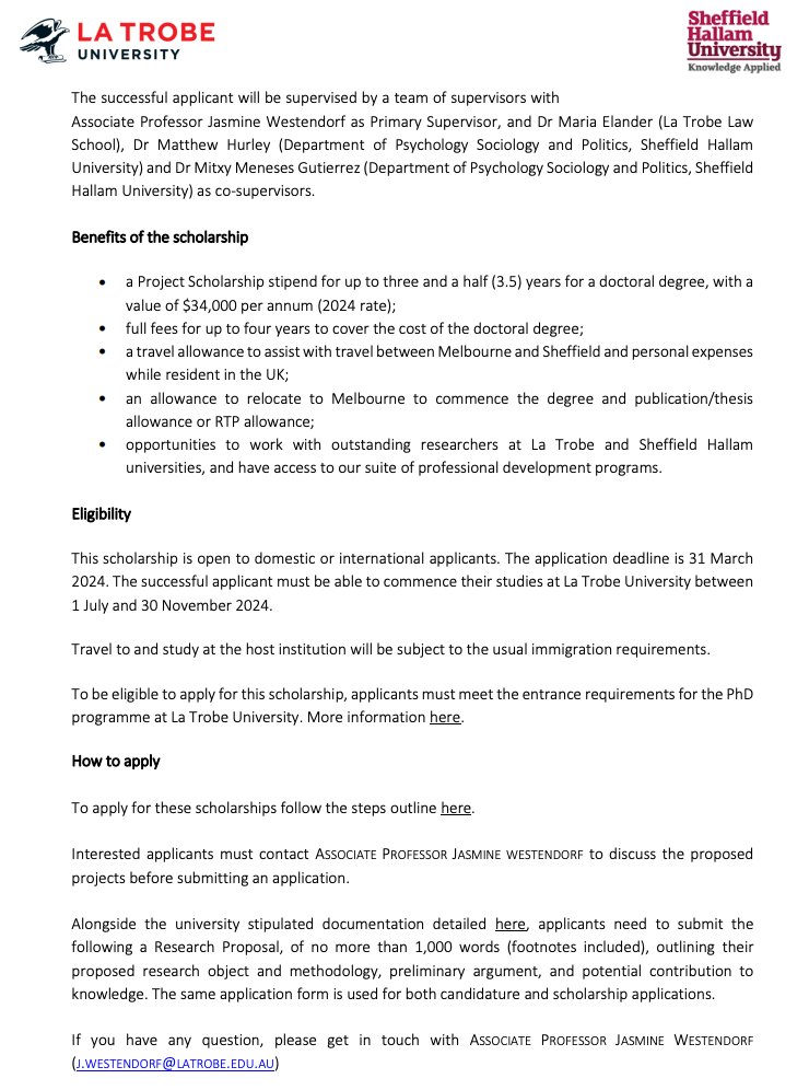 ANZSIL Gender, Sexuality & International Law IG (@anzsil_gsil) on Twitter photo Check out this joint PhD scholarship being offered by <a href="/latrobe/">La Trobe University</a> (Aus) & Sheffield Hallam (UK, <a href="/HallamUniNews/">Sheffield Hallam University News</a>) on 'The Changing Nature of Gender and Warfare'. The successful applicant will be supervised by a fab team of supervisors with with <a href="/jasminekimw/">Jasmine Westendorf</a> as the primary supervisor! Check out this joint PhD scholarship being offered by <a href="/latrobe/">La Trobe University</a> (Aus) & Sheffield Hallam (UK, <a href="/HallamUniNews/">Sheffield Hallam University News</a>) on 'The Changing Nature of Gender and Warfare'. The successful applicant will be supervised by a fab team of supervisors with with <a href="/jasminekimw/">Jasmine Westendorf</a> as the primary supervisor!
