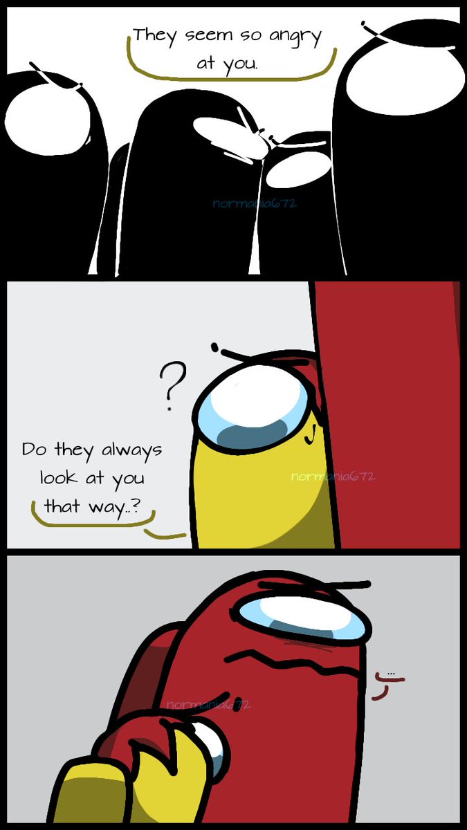 NavyOliv's tweet photo. #Rodamrix #AmongUs #AlternateSeries #Red #Angst #MiniYellow
-|| "They look so angry at you.
Do they always look at you that way..?" https://t.co/C4NQvqjbom