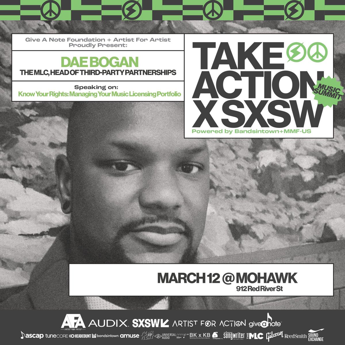 Join me for my panel @sxsw with @giveanote @afamgmt @afaventures for TAKE ACTION x SXSW @mohawkaustin! Music for Good. #takeactionsxsw
RSVP: artistforartist.com/sxsw
