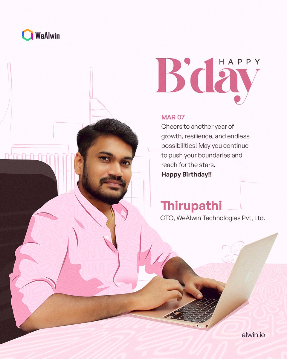 AlwinTechnology's tweet image. Happiest Birthday to our CTO Mr. Thirupathi (@thiru_alwin)💥

Let's show #appreciation to the mastermind behind our #techinnovations and wish our #techgenius a happy birthday! 🙌

Follow @alwintech...for more updates.. 🤙

#wealwin #birthday #birthdaycelebration #happybirthday
