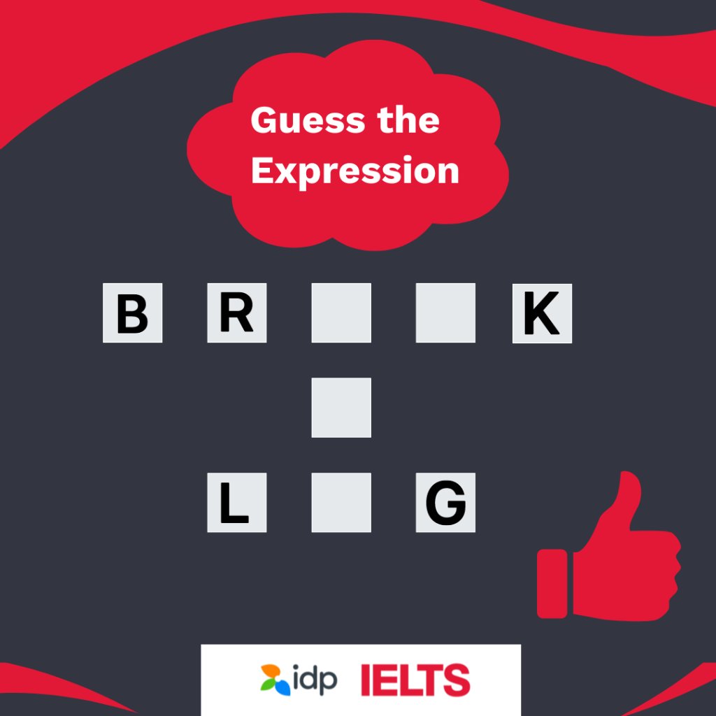 Can you guess this common English expression? 🎭

We’ll give you a clue – this is an informal way of wishing luck!
⁣
Post your answers in the comments! 👇👇👇👇👇👇

#education #studyabroad #idpoman #idp #internationaleducation #idpeducation #languagetest #englishlanguage #ielts