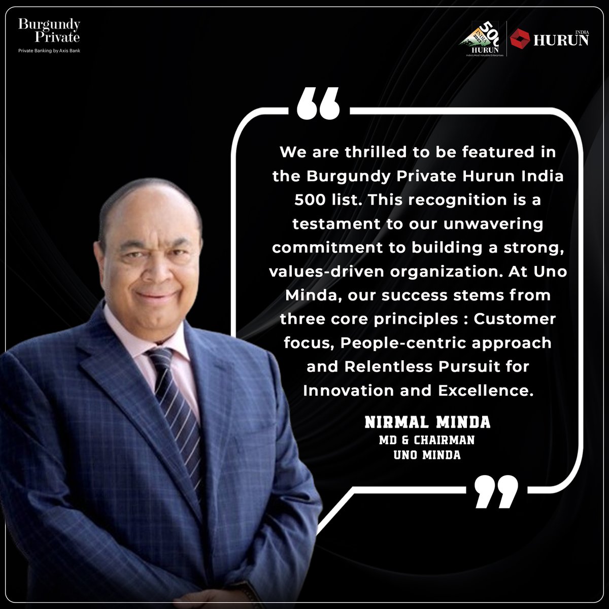 Nirmal Minda, Chairman & Managing Director of UNO Minda, shares his thoughts about being featured among the 2023 Burgundy Private Hurun India 500.
To access the report follow this link: hurunindia.com/blog/2023-burg…

#HurunIndia500 #HurunIndia #BurgundyPrivate #AxisBank