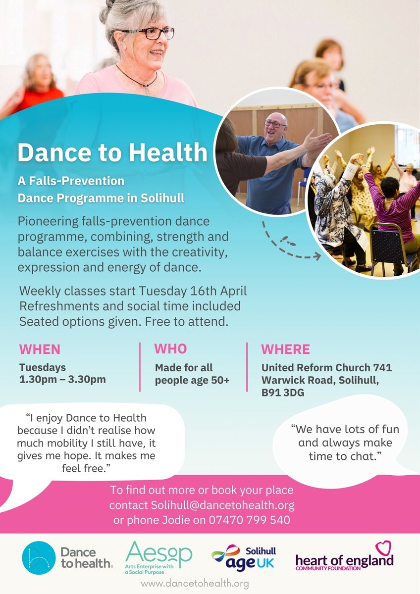 We're chuffed to bits about the launch of a new #DancetoHealth group in Solihull. It's a wonderful community that we're thrilled to be a part of. Proudly supported by @HoECF in colab with @ageuksolihull #dance #creativehealth