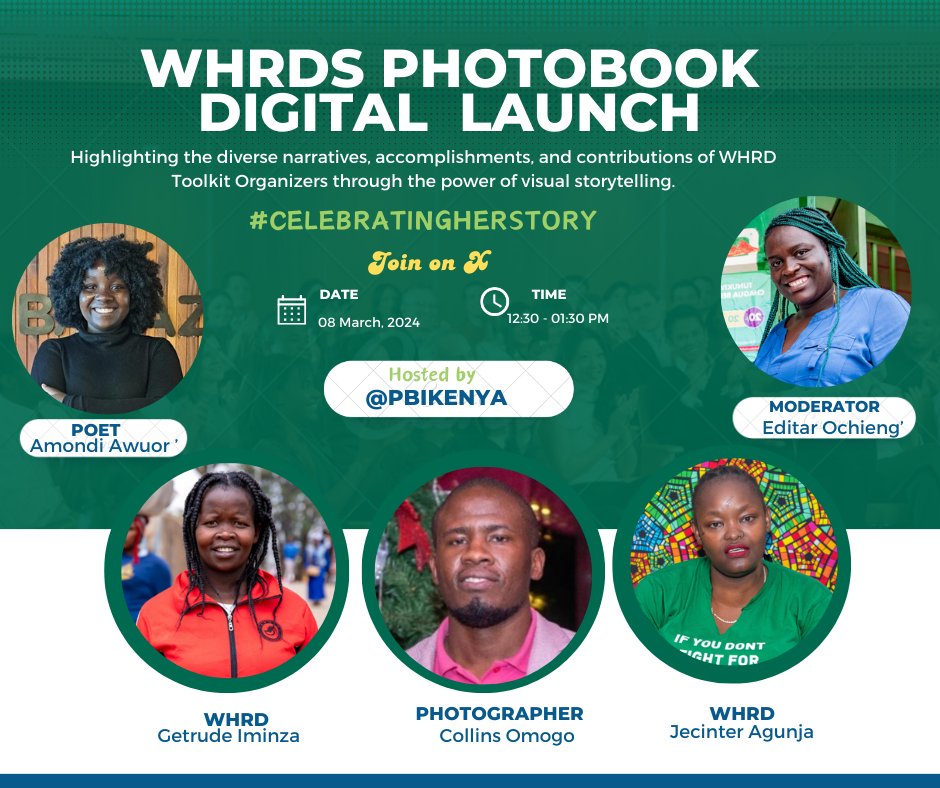 Join us for digital launch of WHRDs photobook this #IWD2024. Featuring diverse & empowering narratives of toolkit organizers, we're amplifying the stories of women driving change. Let's take action for a more equitable future. #CelebratingHerStory #WHRDs twitter.com/i/spaces/1OwGW…