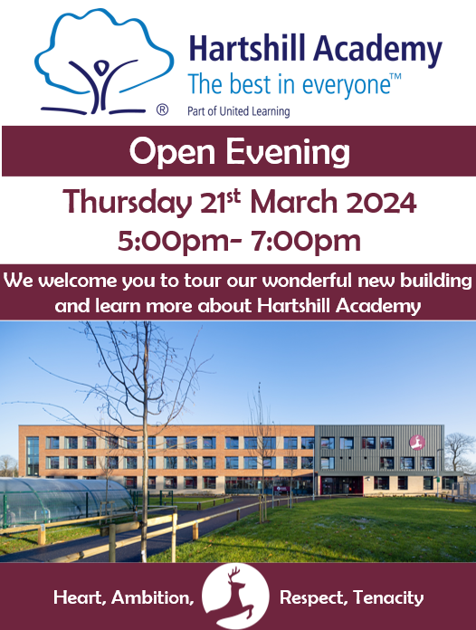 hartshillacad's tweet photo. Two weeks until our Open Evening on Thursday 21stMarch
#HARTvalues #Heart #Ambition #Respect #Tenacity https://t.co/3UZ6sap2Rr