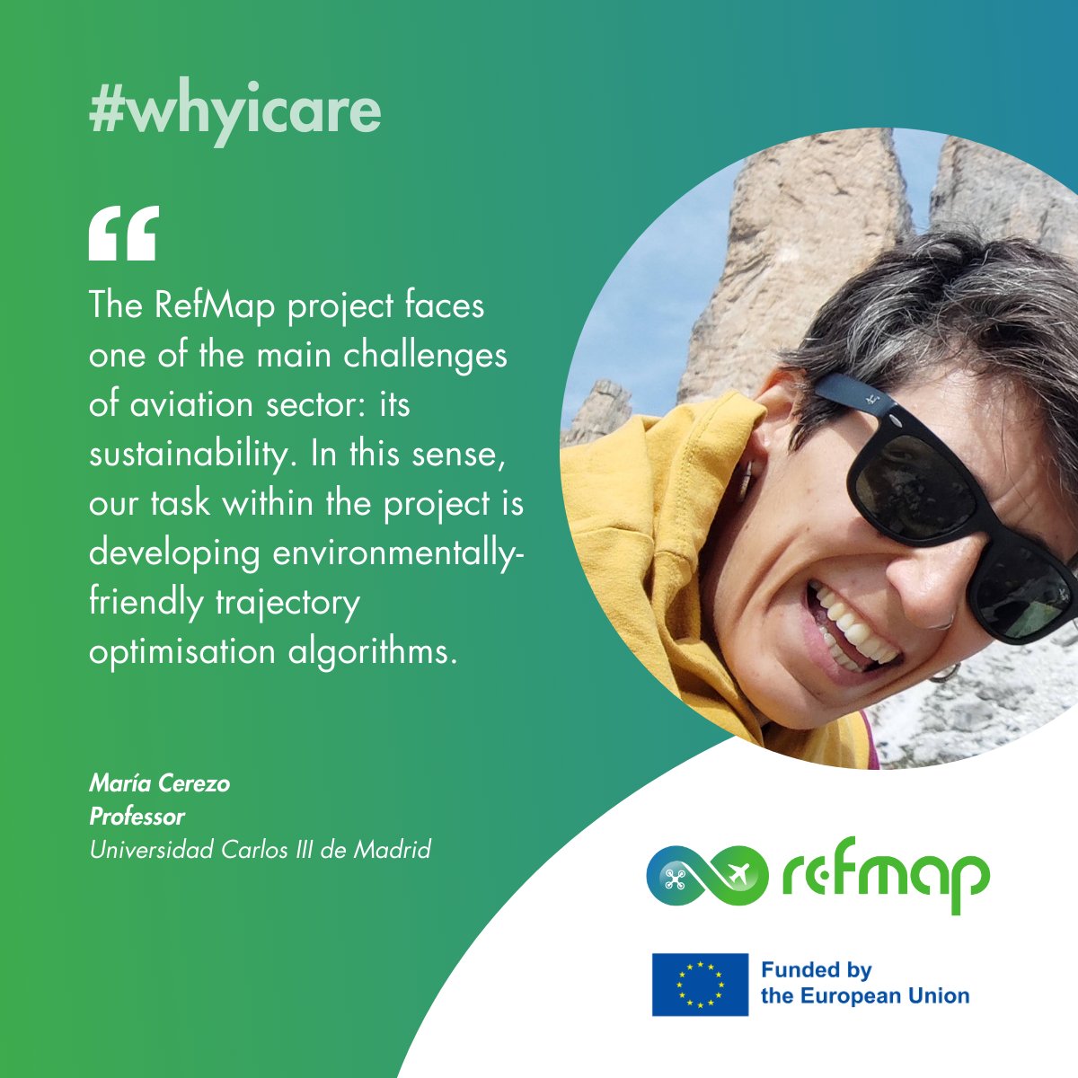 RefMapEU's tweet photo. 💬Maria Cerezo, Professor at our partner @uc3m, talks about her involvement in the  @RefMapEU project ✈️ #WhyICare #HorizonEurope #uam #climate #sustainability #atm #RefMap https://t.co/1TLU3Tkv02