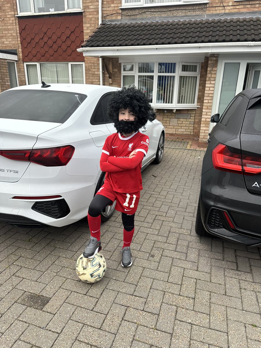 Dressed as <a href="/MoSalah/">Mohamed Salah</a> - His Biggest Idol For world book day today! Nothing can bring this boy away from Football!
