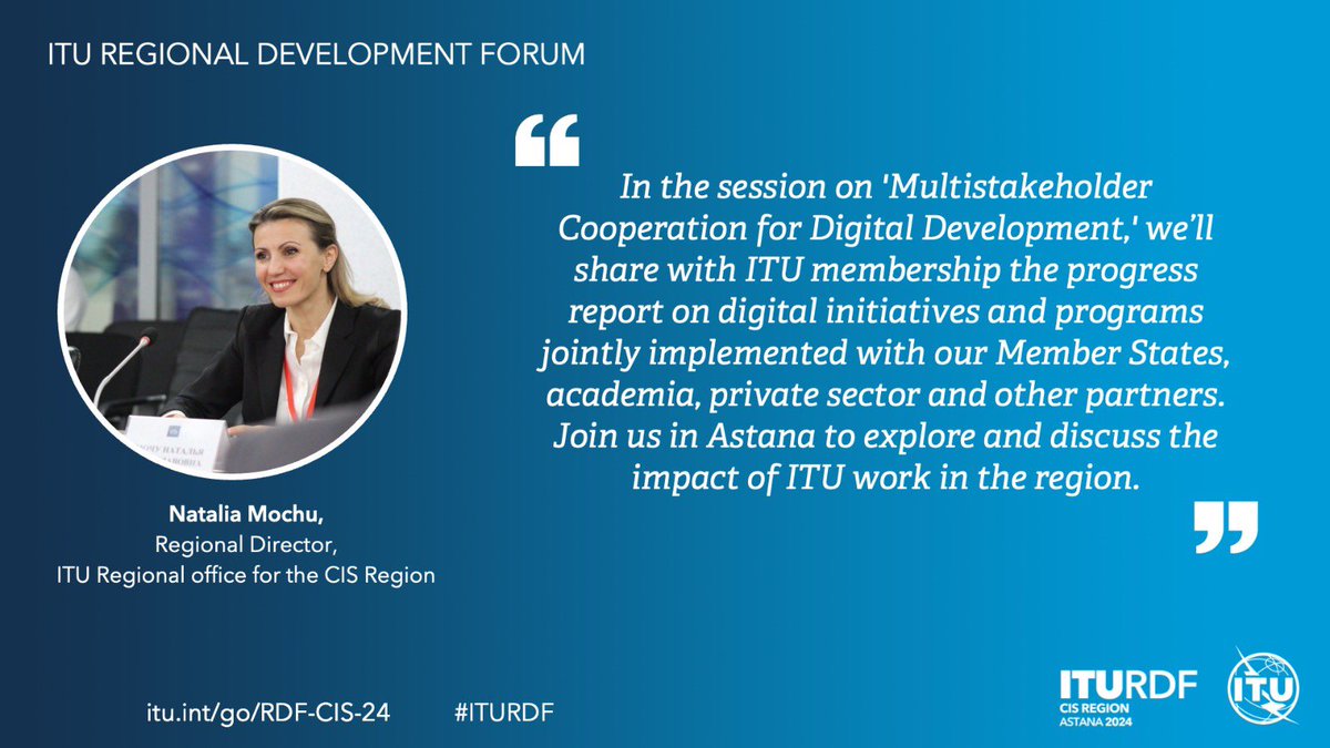 Join us at the #ITURDF in Astana, Kazakhstan 🇰🇿. Explore the agenda and register 🔗 itu.int/go/RDF-CIS-24